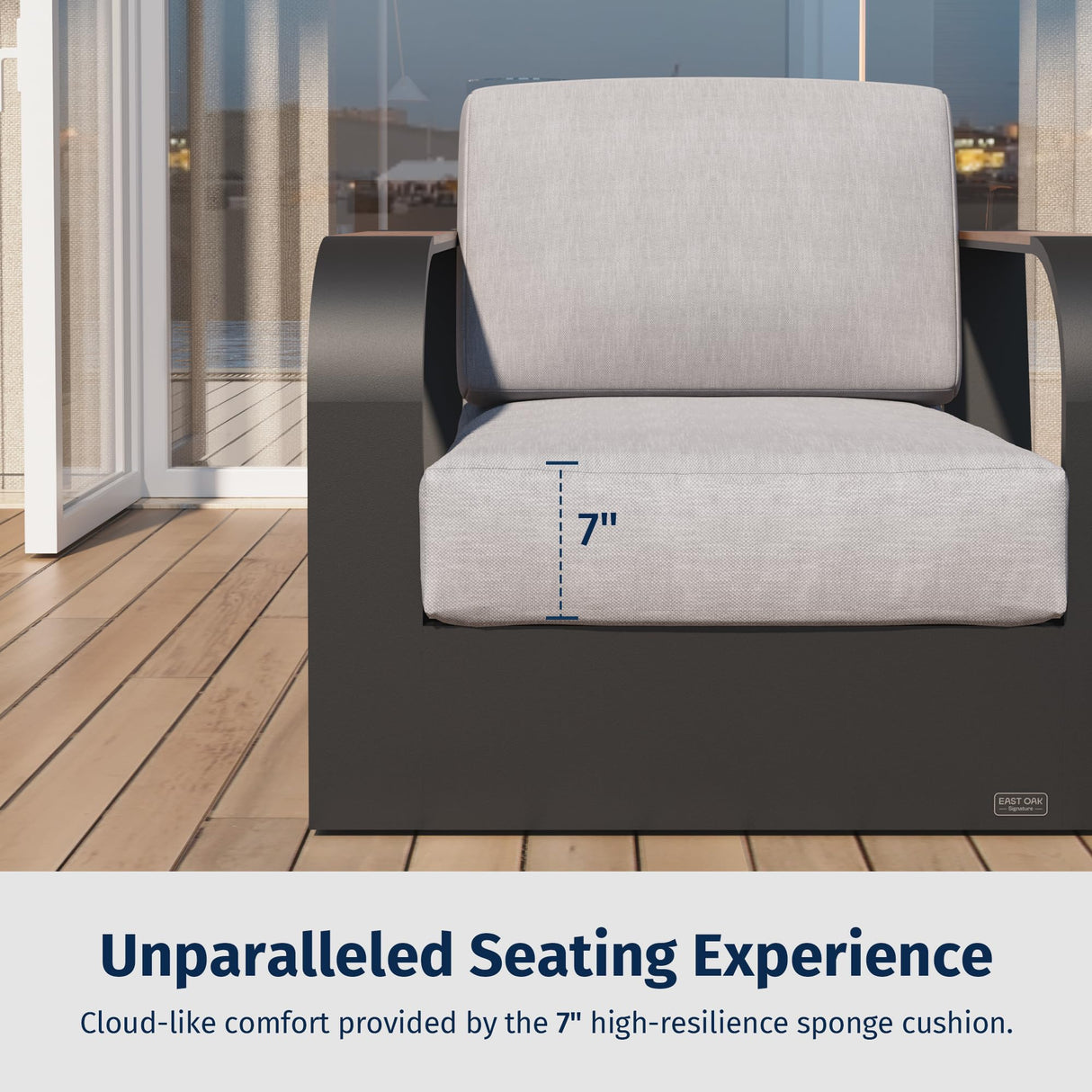 EAST OAK Signature 4 Pieces Patio Furniture Set, Outdoor Furniture with Aluminum Frame, Deep Seating Outdoor Loveseat and Coffee Table, Modern Patio Conversation Set for Porch and Balcony, Dark Grey EAST OAK