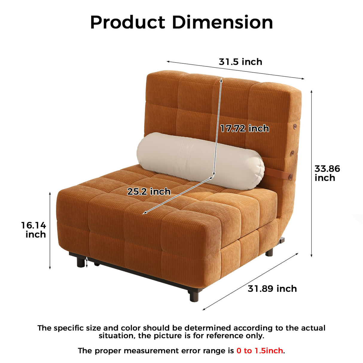 JASIWAY Convertible Chair Bed Sleeper for Adults, 3-in-1 Convertable Single Sofa Futon Chair for Small Spaces, Foldable Sleeping Chaise Lounge, Trifold, Armless, Corduroy (Caramel) JASIWAY