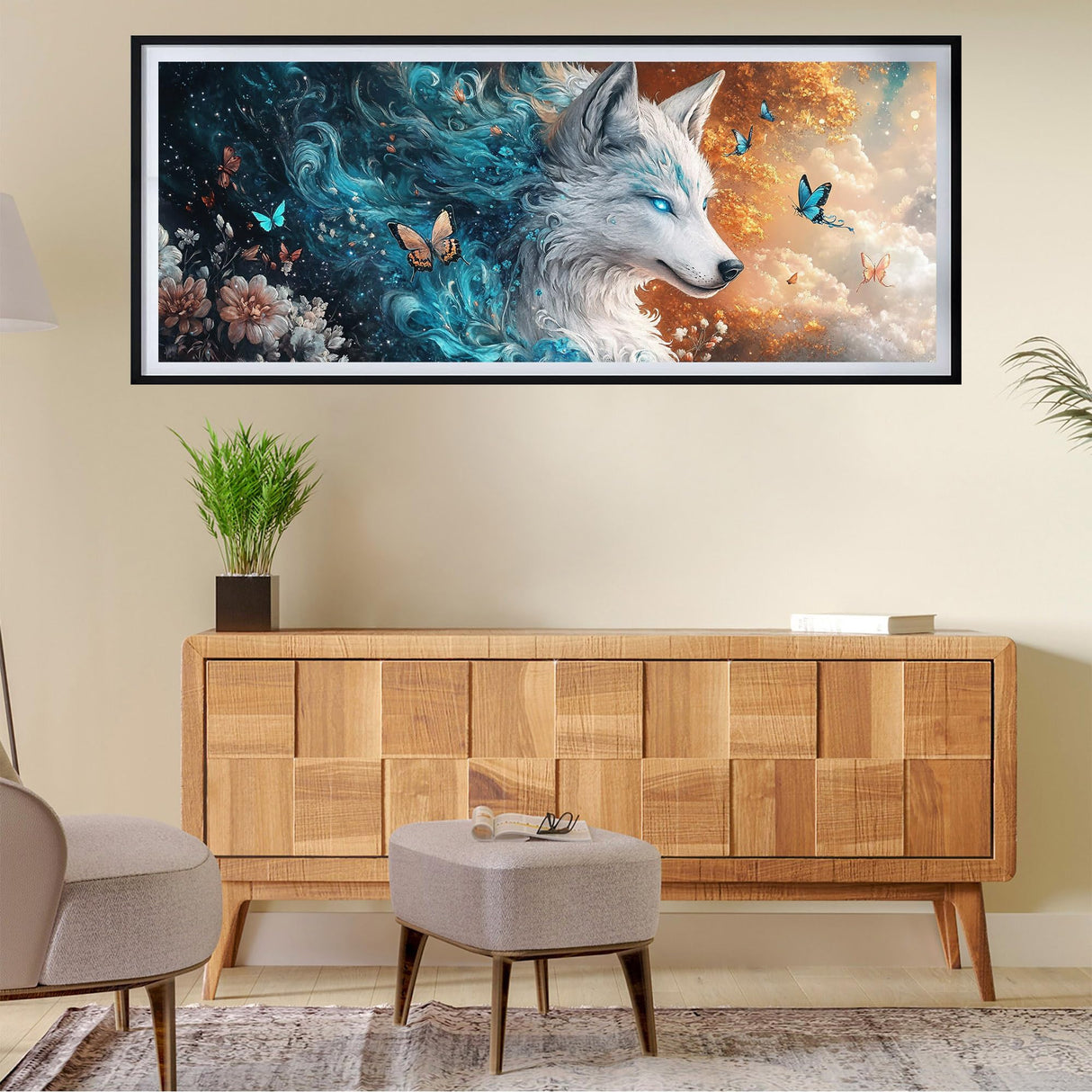 SKRYUIE 5D Large Diamond Painting Kits Wolf - DIY Diamond Art Kits for Adults Animal, Full Round Drill - Crystal Embroidery Cross Stitch - Craft for Wall & Office Decor - 12x30 inch / 30x80 cm c1 SKRYUIE