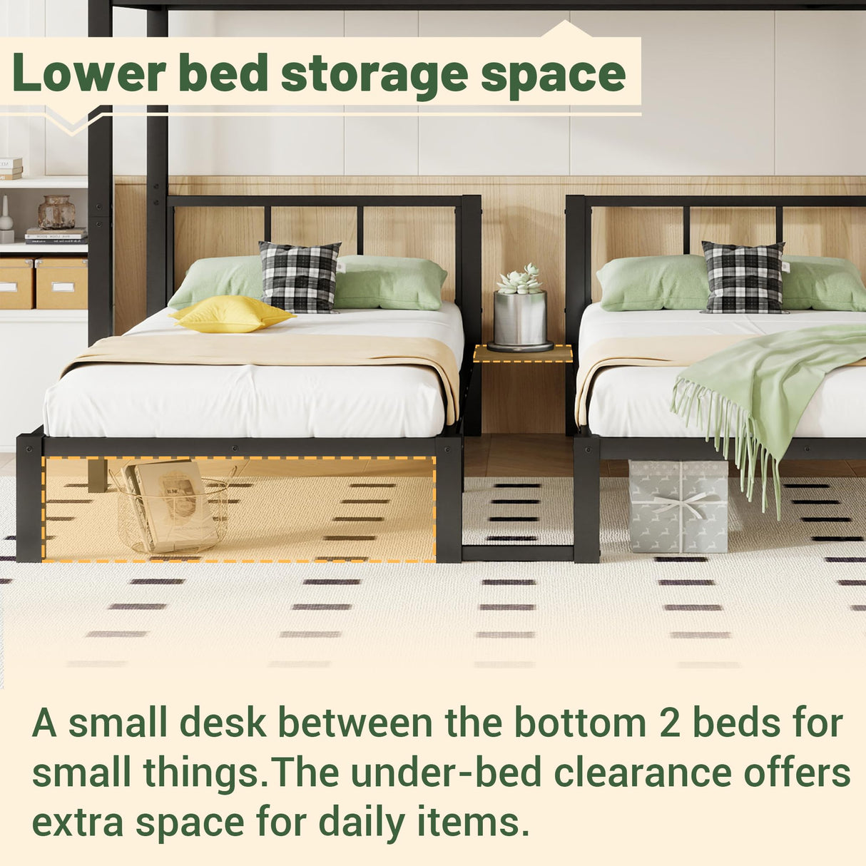 Mirightone Triple Bunk Bed Metal 3 Bed Bunk Beds for Kids Twin Over Twin Bunk Beds for 3 with Safety Guardrail for Teens Adults, Can Be Separated into 3 Twin Beds, Noise Free, Black Mirightone