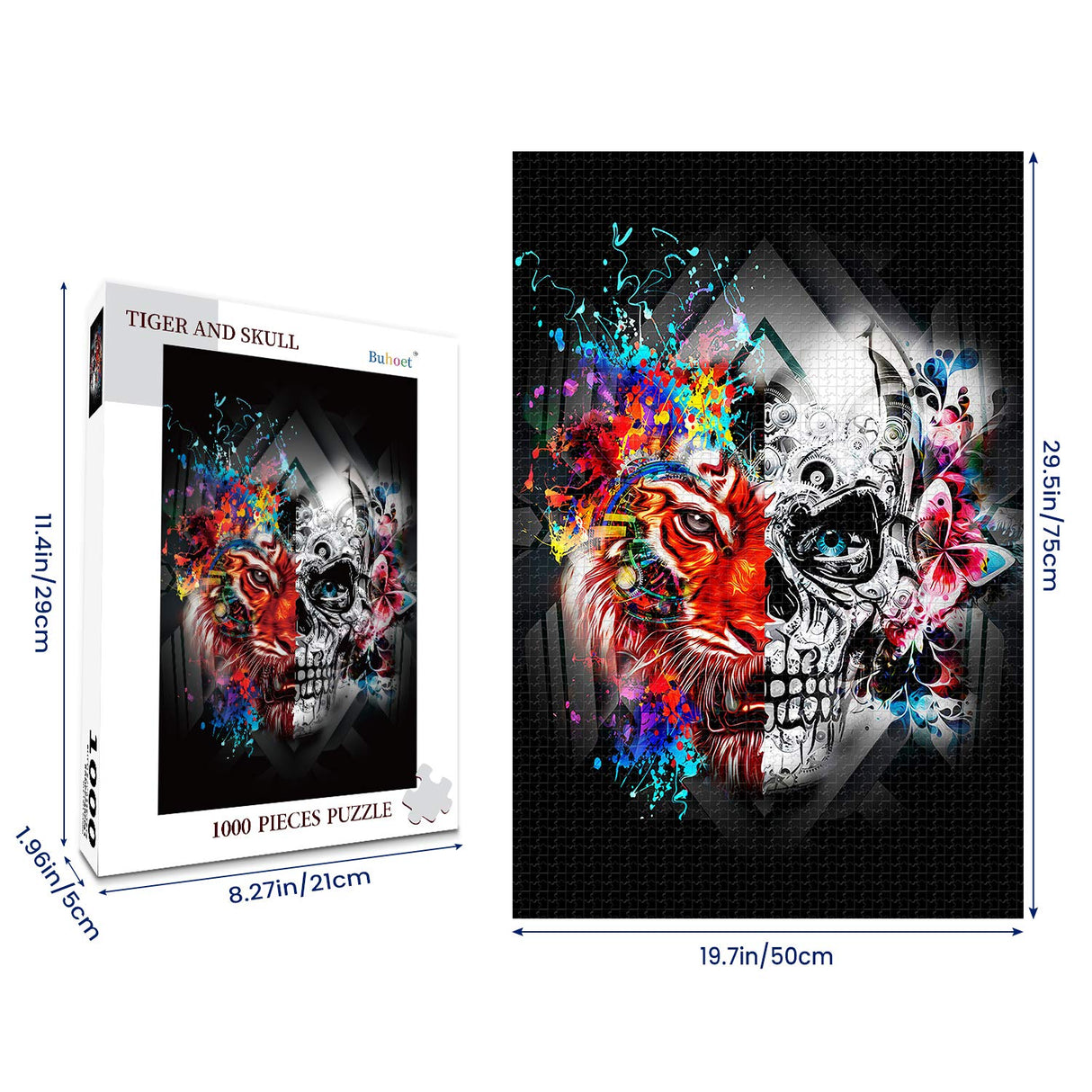 1000 Piece Jigsaw Puzzle for Adults - Tiger and Skull Puzzle - Wooden Puzzle - for Adults Teens Educational Toys Gifts(29.5x19.7 Inches) Buhoet