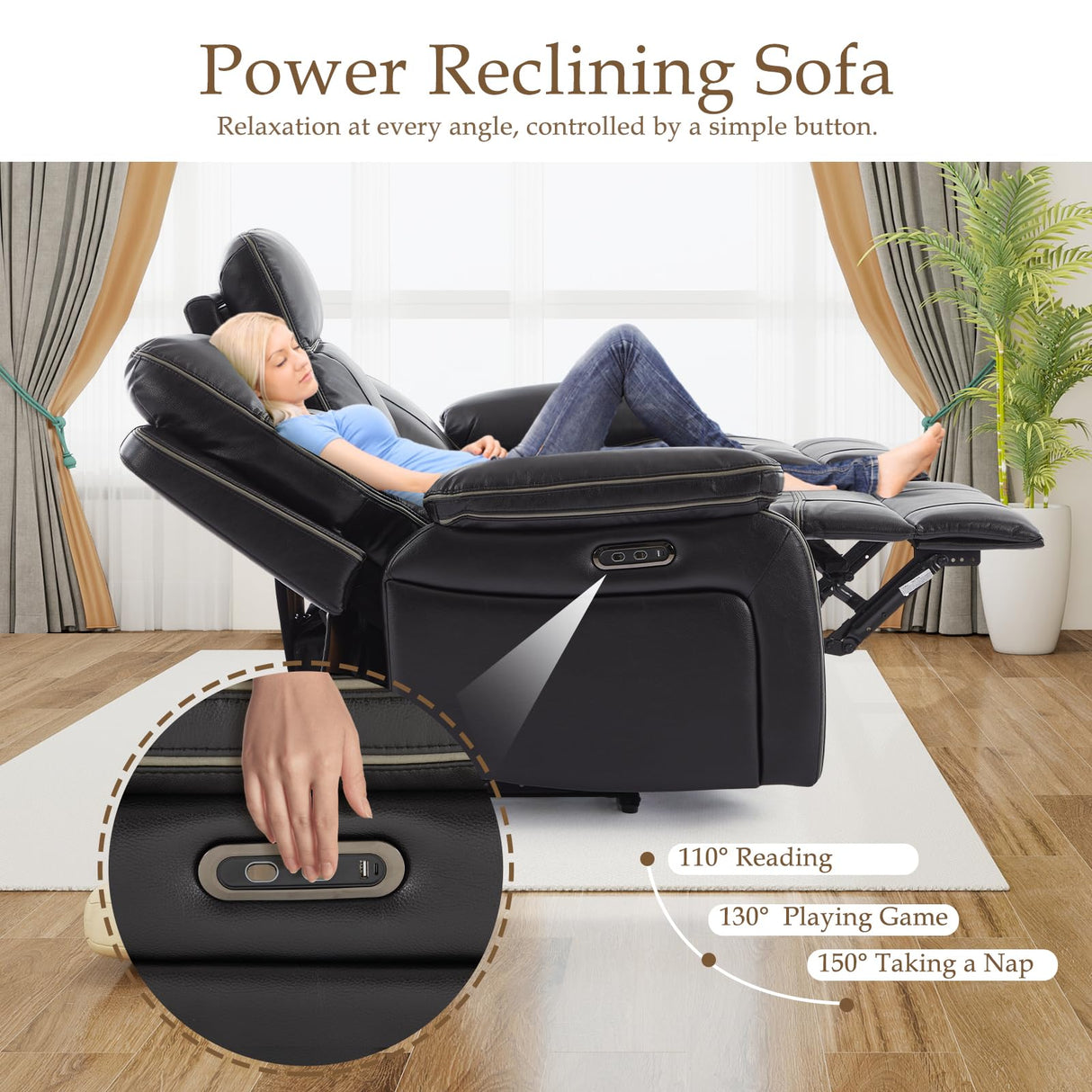 Neptane Power Reclining Loveseat with LED Reading Light/Storage Drawer/Bluetooth Speakers, Power Loveseat Recliner Sofa, Wall Hugger Reclining Loveseat with Outlets(Black, 2 Seat with Console) Neptane