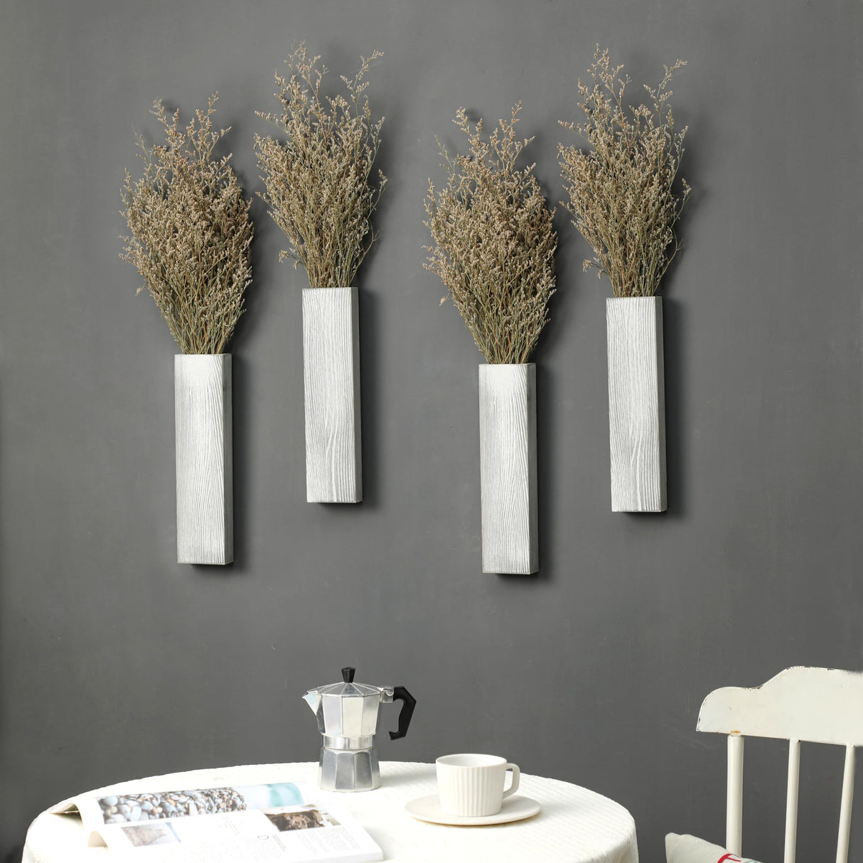 Wood Wall Planter 4 Pack Wall Decor for Artificial Flower Plants Wooden Plants Holders Wall Plant Pocket Vase Hanging for Living Room Bedroom Dining Room Bathroom Indoor Decroation (Light Grey) Rmeosye