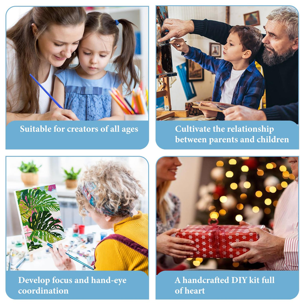 hkejoi 4 Pack Kids Paint by Number Framed - Cartoon Paint by Numbers Kit, Perfect for Gift or Home Wall Decor 8x8inch hkejoi