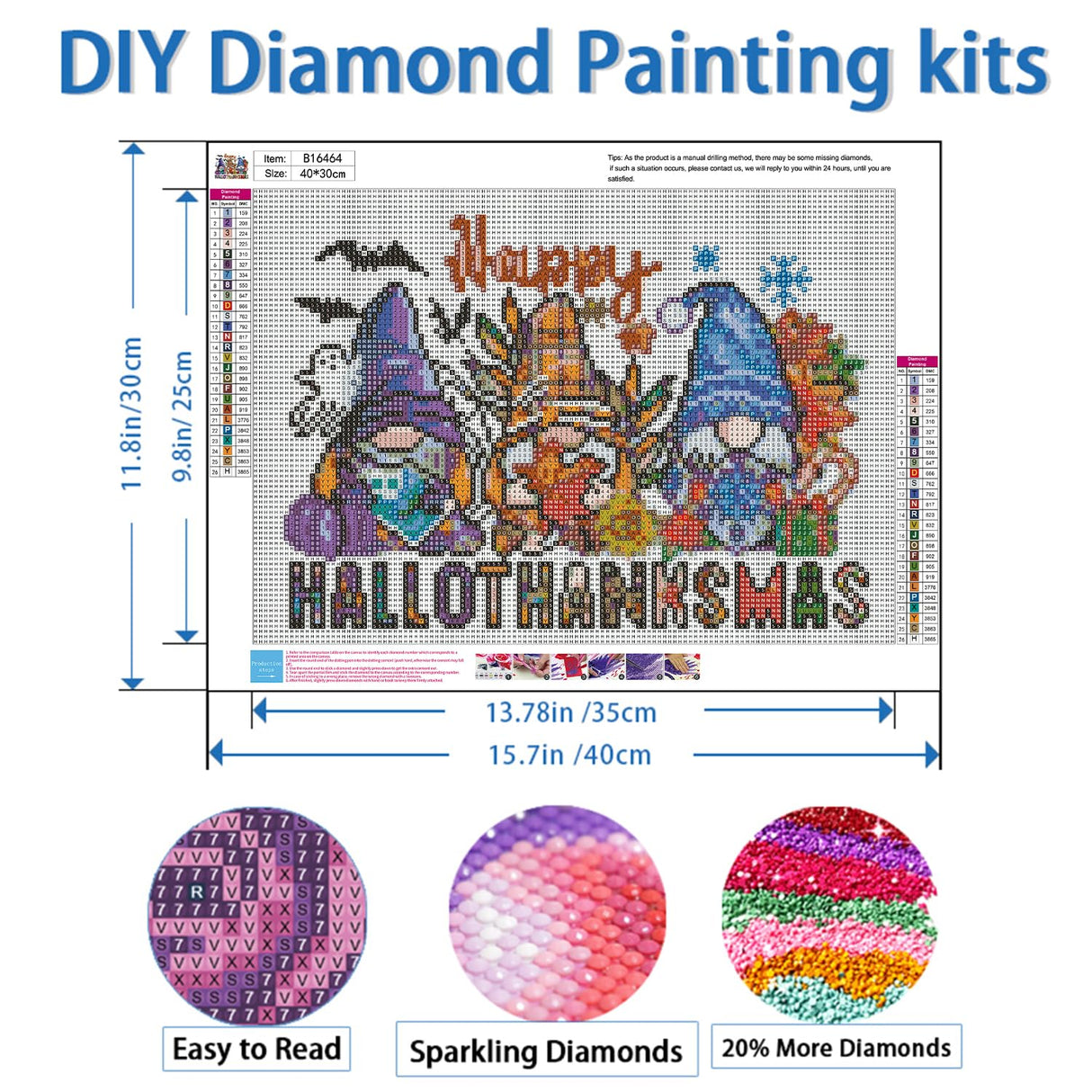 NWQZBYHT Gnome Diamond Art Kits for Adults, Halloween 5D Diamond Painting Kits for Beginners,DIY Round Full Drill Diamond Dots Gem Art for Adults, Paint by Diamonds Pictures Crafts Home Decor 16x12 In NWQZBYHT