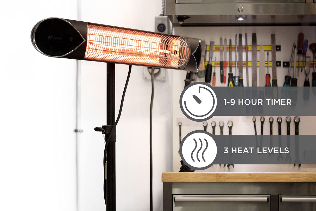 Briza Infrared Electric Patio Heater - Indoor/Outdoor Heater - Portable Wall/Garage Heater - 1500W - use with Stand - Mount to Ceiling/Wall) Briza