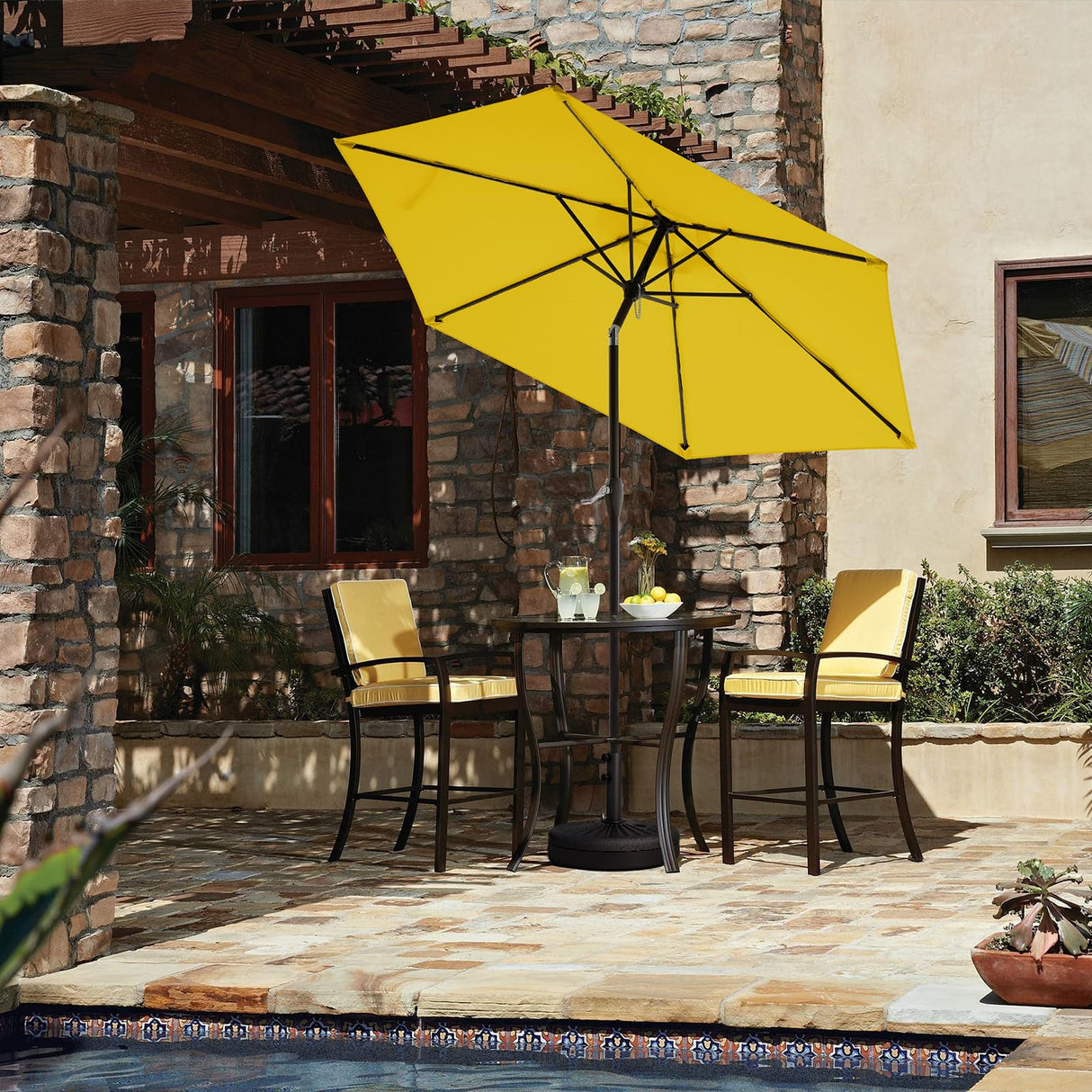 JEAREY 7.5FT Patio Umbrella Market Table Umbrella with 6 Sturdy Ribs, Push Button Tilt/Crank Outdoor Umbrella for Garden, Deck, Backyard, Pool and Beach,Yellow JEAREY