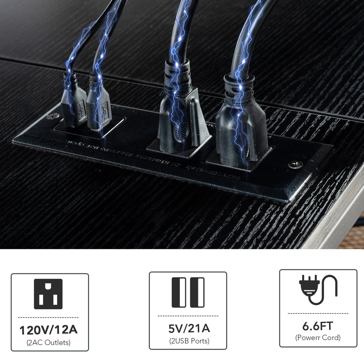 Clikuutory Modern Black 63 inch Metal TV Stand with LED Lights and Power Outlets for 40 50 55 60 65 70 Inch TVs, 3 Tier Television Stands with Entertainment Center and Storage for Living Room, Bedroom Clikuutory