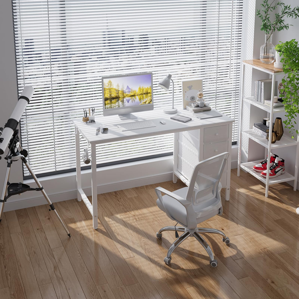 Lufeiya White Computer Desk with Fabric Drawers, 47 Inch Study Work Writing Desk for Home Office Bedroom, Simple Modern Cute PC Desks with Drawer, White Lufeiya