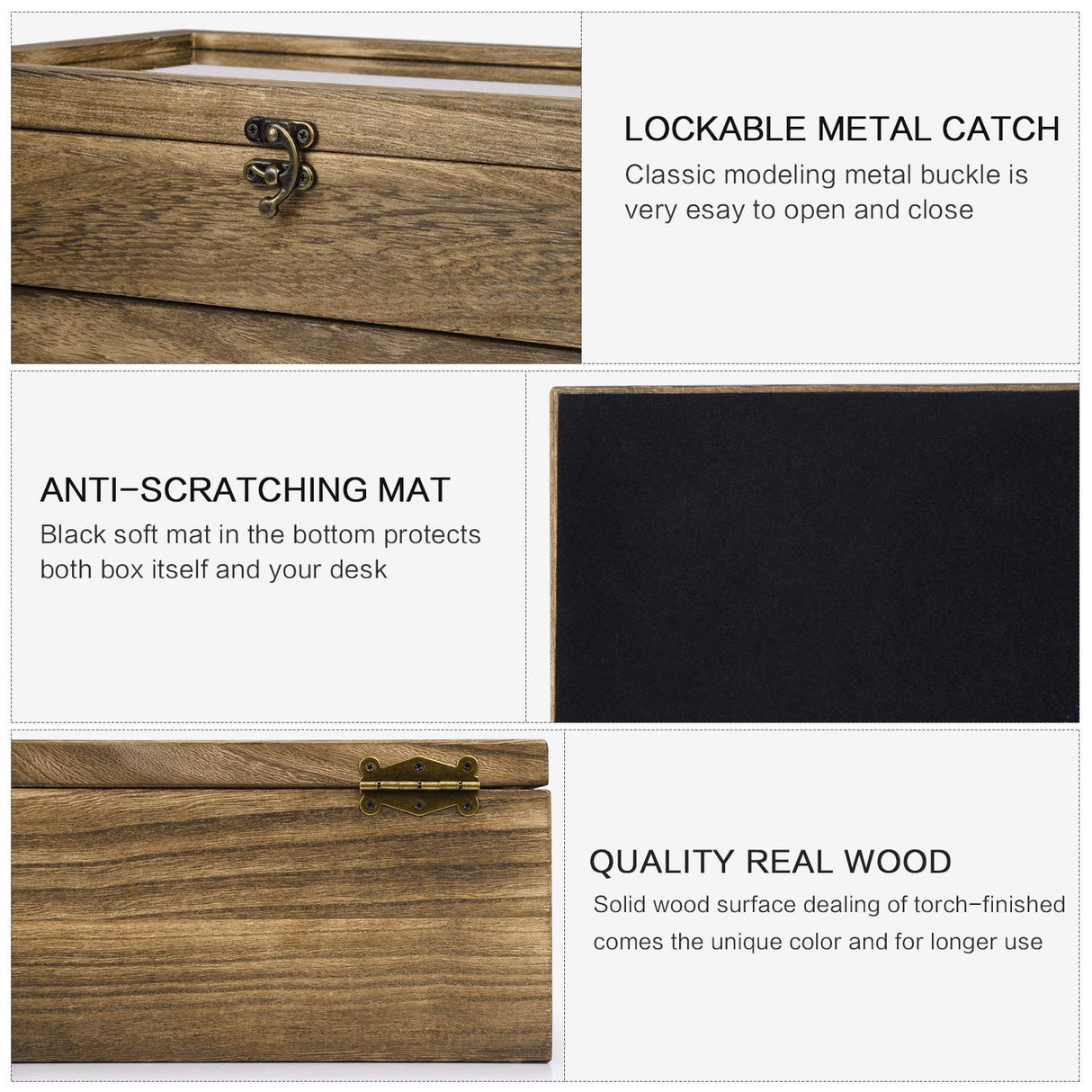 SRIWATANA Sunglasses Case Organizer for Women Men, 12 Slot Wood Eyeglass Eyewear Display Box with Glass Top, Gifts for Loved One, Carbonized Black SRIWATANA