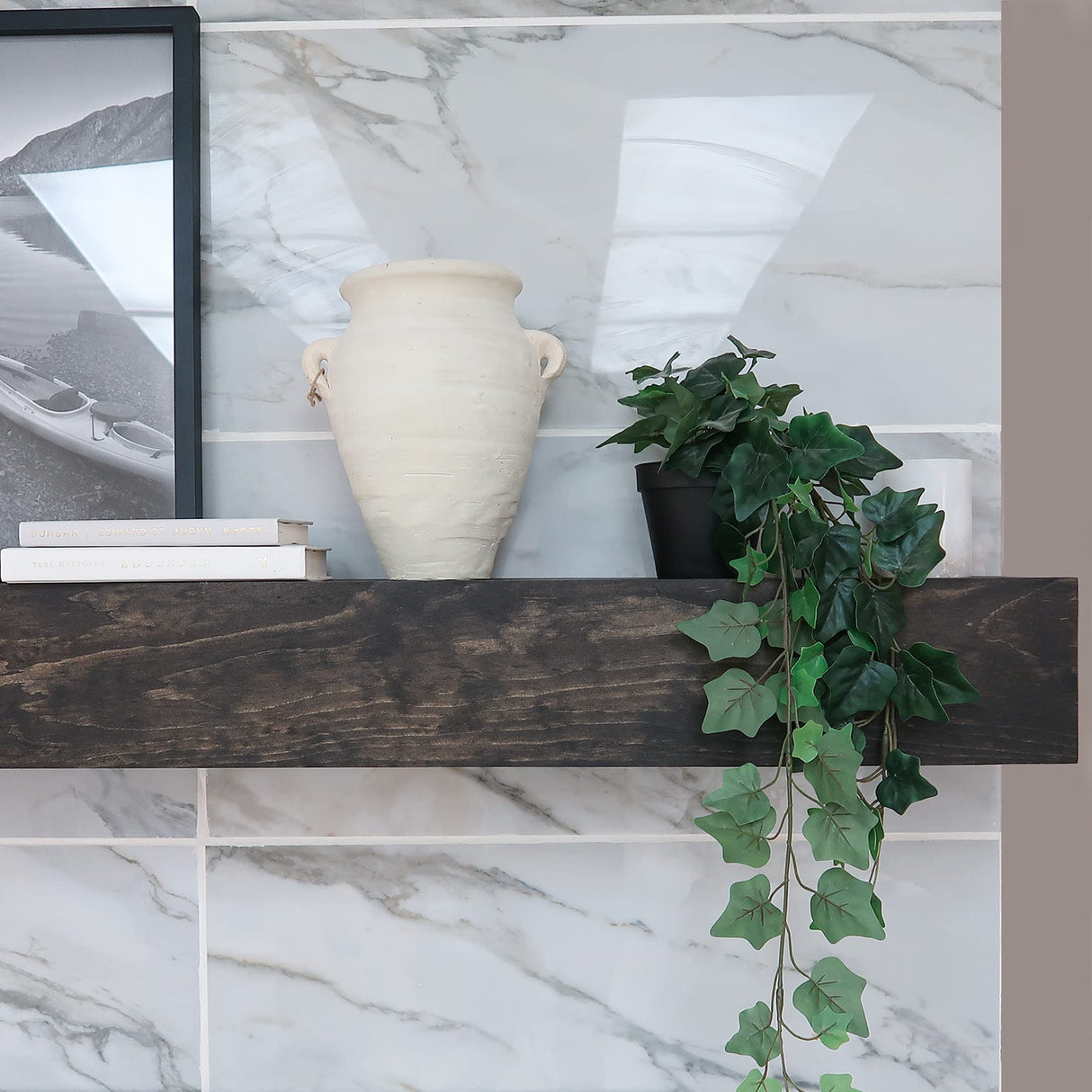 Urbandi Modern Fireplace Mantel, Contemporary, Floating Mantle, Shelf, Hand Crafted, (Dark Brown, 48Lx6Hx8D) Urbandi