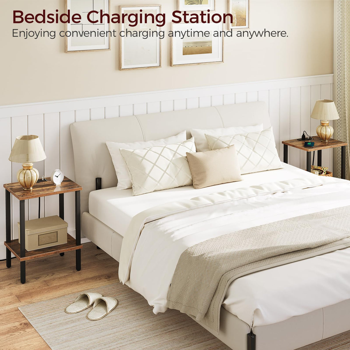 MAHANCRIS Side Table Set of 2, End Table with Charging Station, Nightstand with USB Ports and Outlet, Wooden Bedside Table for Small Space,Living Room, Bedroom, Easy Assembly, Rustic Brown ETHR79E01S2 MAHANCRIS