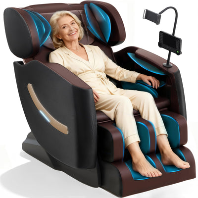 LetvbRFxy Massage Chair Full Body, Zero Gravity Shiatsu Massage Recliner Chair, 10 Fixed Rollers, Waist and Foot Heating, 6 Auto Mode, Touch Screen Controller, Gift for Family (Brown)