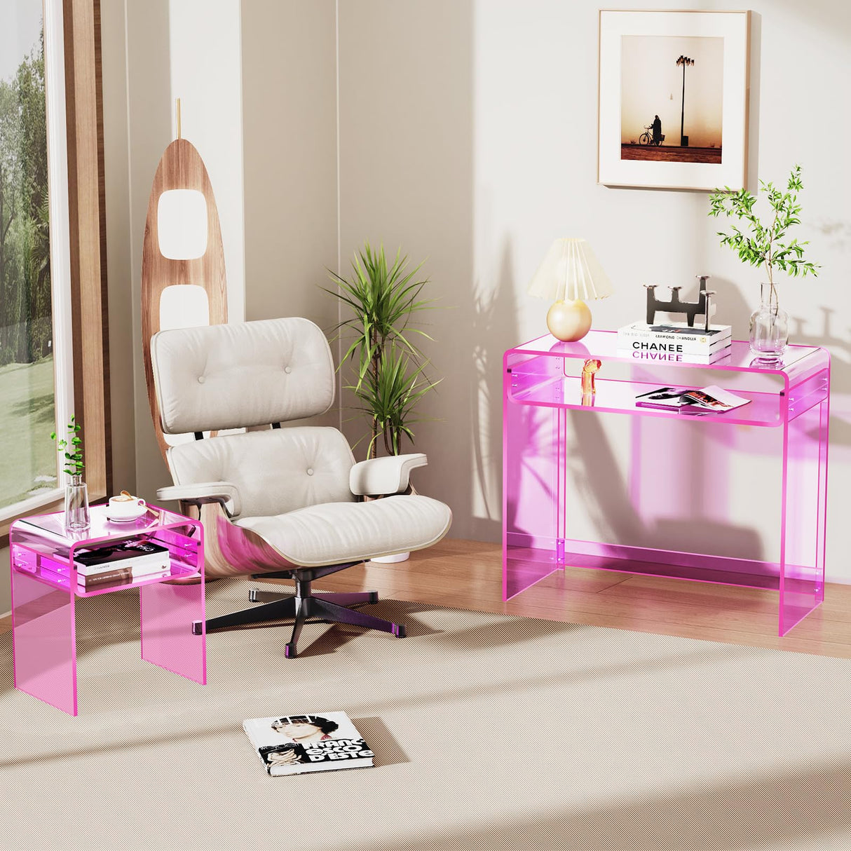 solaround Acrylic Desk Laptop Workstation Study Table Home Office Console Table Entrance Table Decor (Pink) solaround