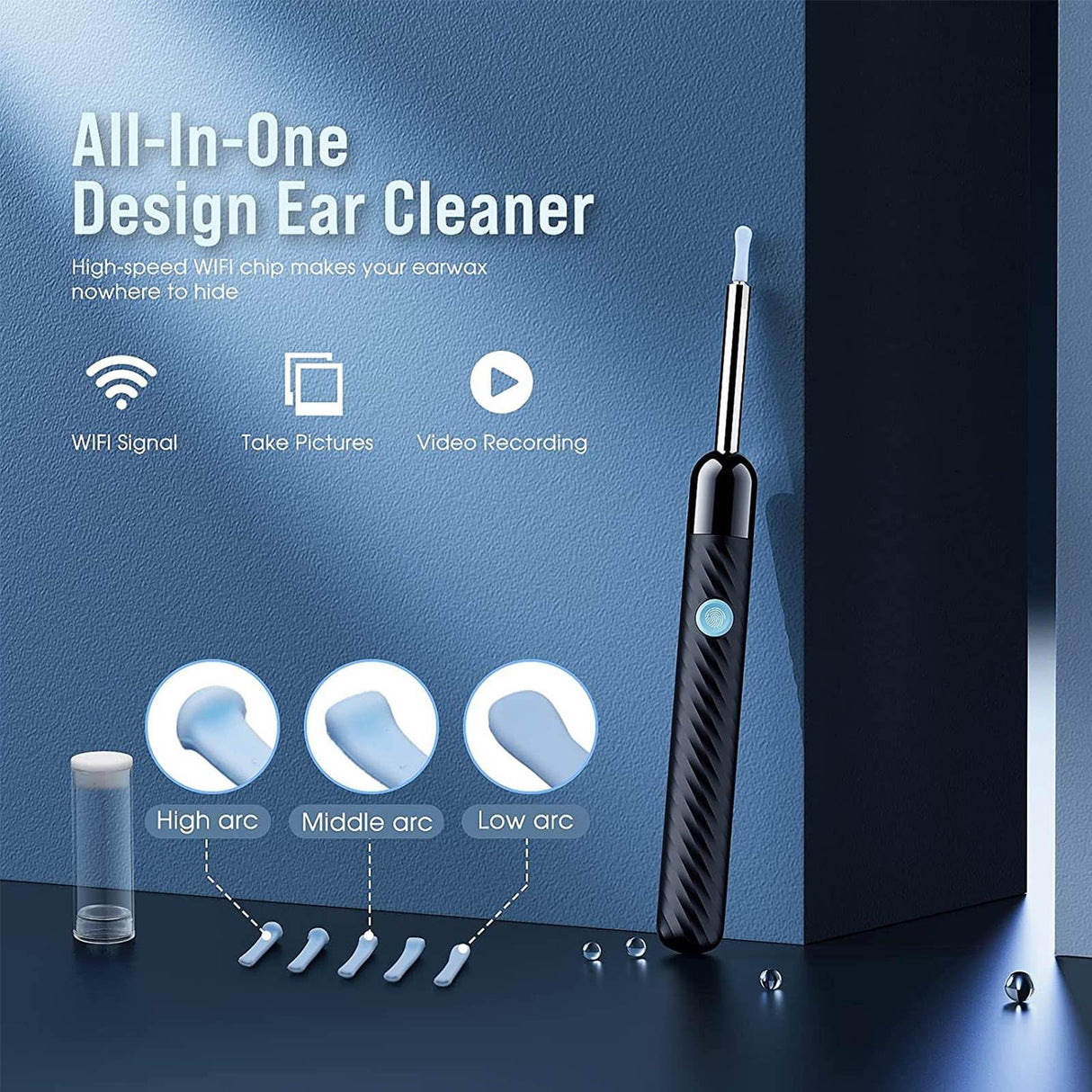 Ear Wax Removal - Earwax Remover Tool with 8 Pcs Ear Set - Ear Cleaner with Camera - Earwax Removal Kit with Light - Ear Camera with 6 Ear Spoon - Ear Cleaner for iOS & Android (Black) LEIPUT