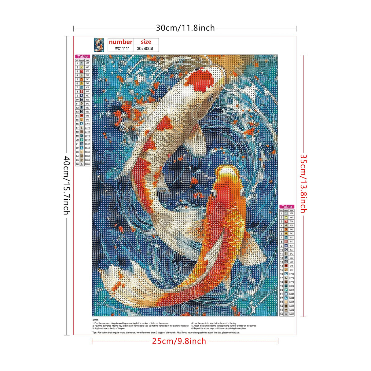 Lxmsja Koi Fish Diamond Art Kits for Adults, Scenery Fish DIY Full Drill Diamond Painting Kits for Beginners, 5D Gem Art Crafts for Adults, Home Wall Decor 12x16 inch Lxmsja