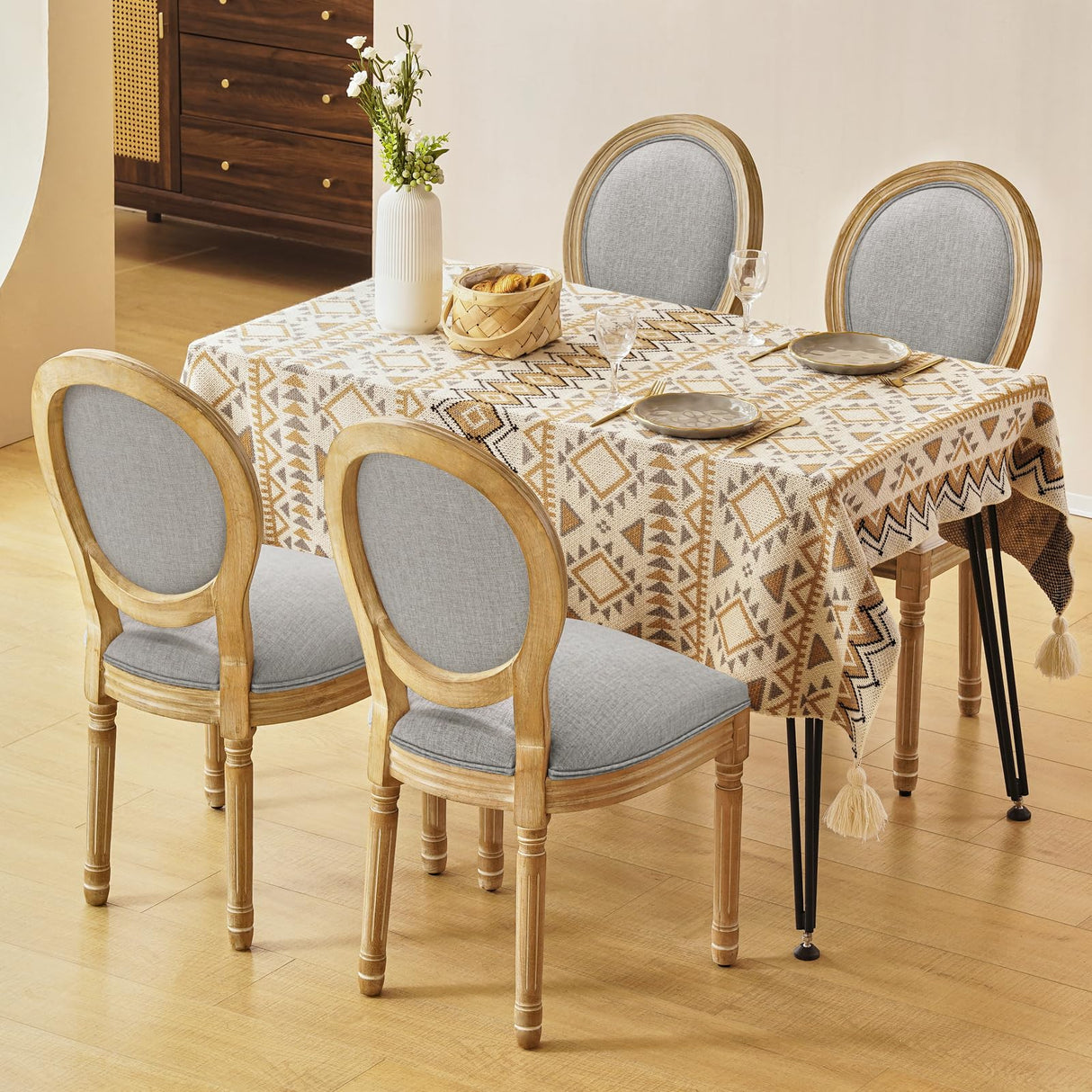 Furnimart French Country Vintage Dining Chairs Set of 6 Farmhouse Dining Chairs with Round Back and Solid Wood Legs, Oval Side Chairs for Kitchen Dining Room Living Room Furnimart