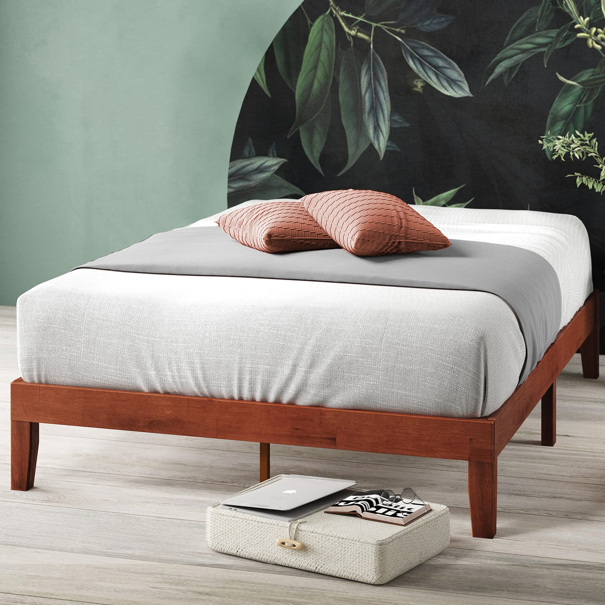 Zinus Wen Wood Platform Bed Frame - Elegant Cherry Finish, No Box Spring Needed, Easy Assembly, Queen Size Zinus