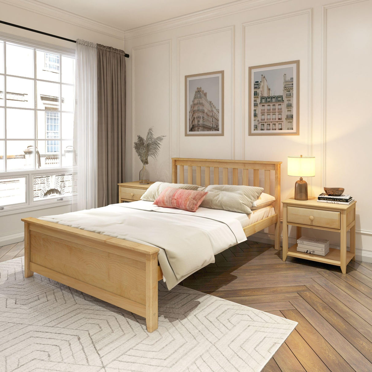 Plank+Beam Solid Wood Full Bed Frame, Platform Bed with Headboard, Natural Plank+Beam