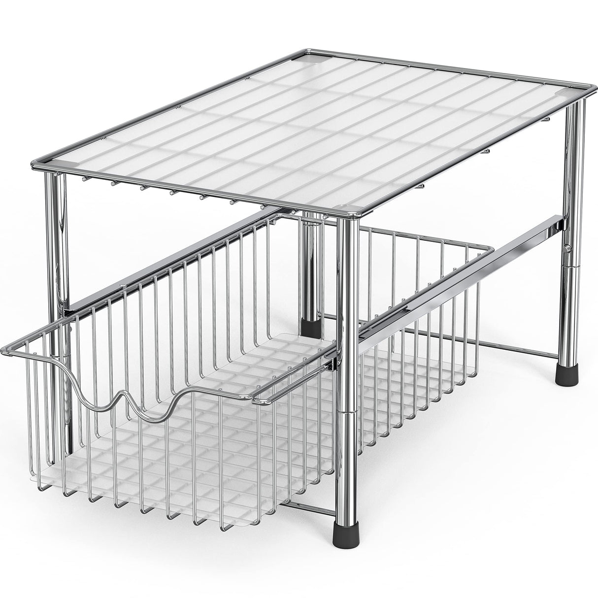 DecoBrothers Stackable Under Sink Organizer with Sliding Basket, Chrome Deco Brothers