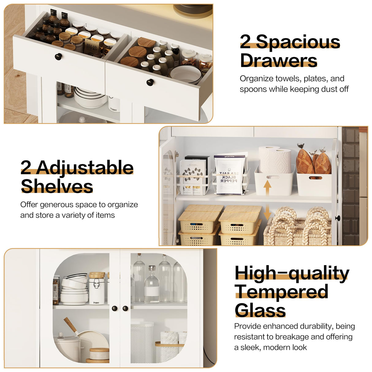 71" Kitchen Pantry Storage Cabinet with Lights and Charging Station, Tall Hutch Cabinet with Storage and Microwave Shelf for Dining Room spanspace