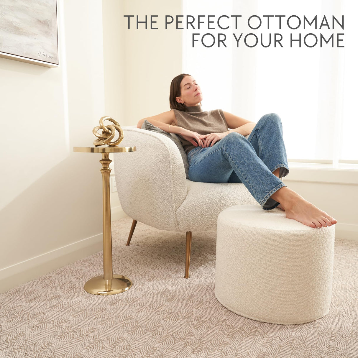 ZICOTO Beautiful Boucle Pouf Ottoman and Foot Rest - Elevate Your Living Room Decor with Lightweight Comfort and Charm - A Round Modern Foam Filled Foot Stool Perfect to Rest Your Feet ZICOTO