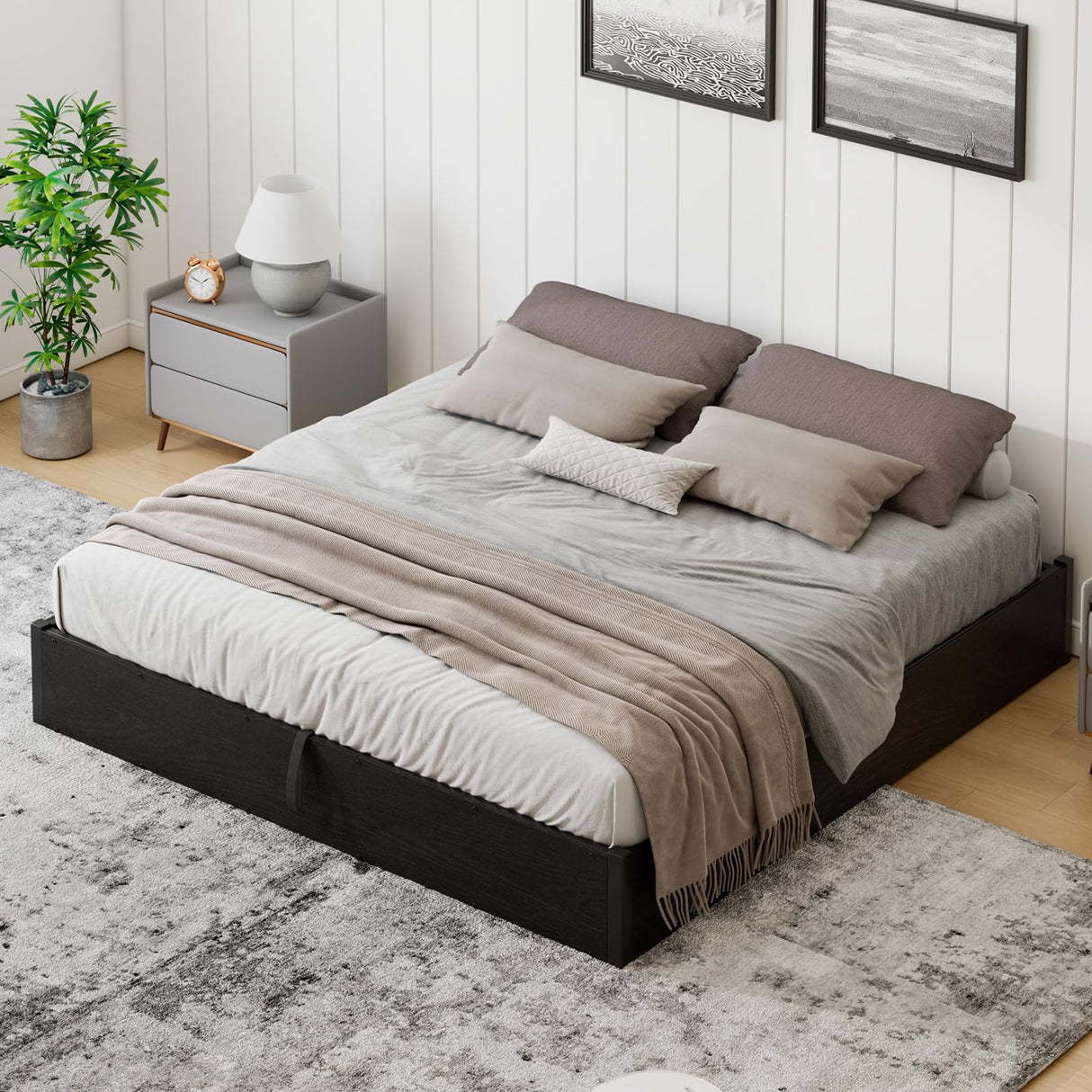 YUMPIE Lift Up Storage Bed Frame, King Size Wooden Platform Bed with Large Storage Underneath, No Box Spring Needed, Noise Free, Black YUMPIE