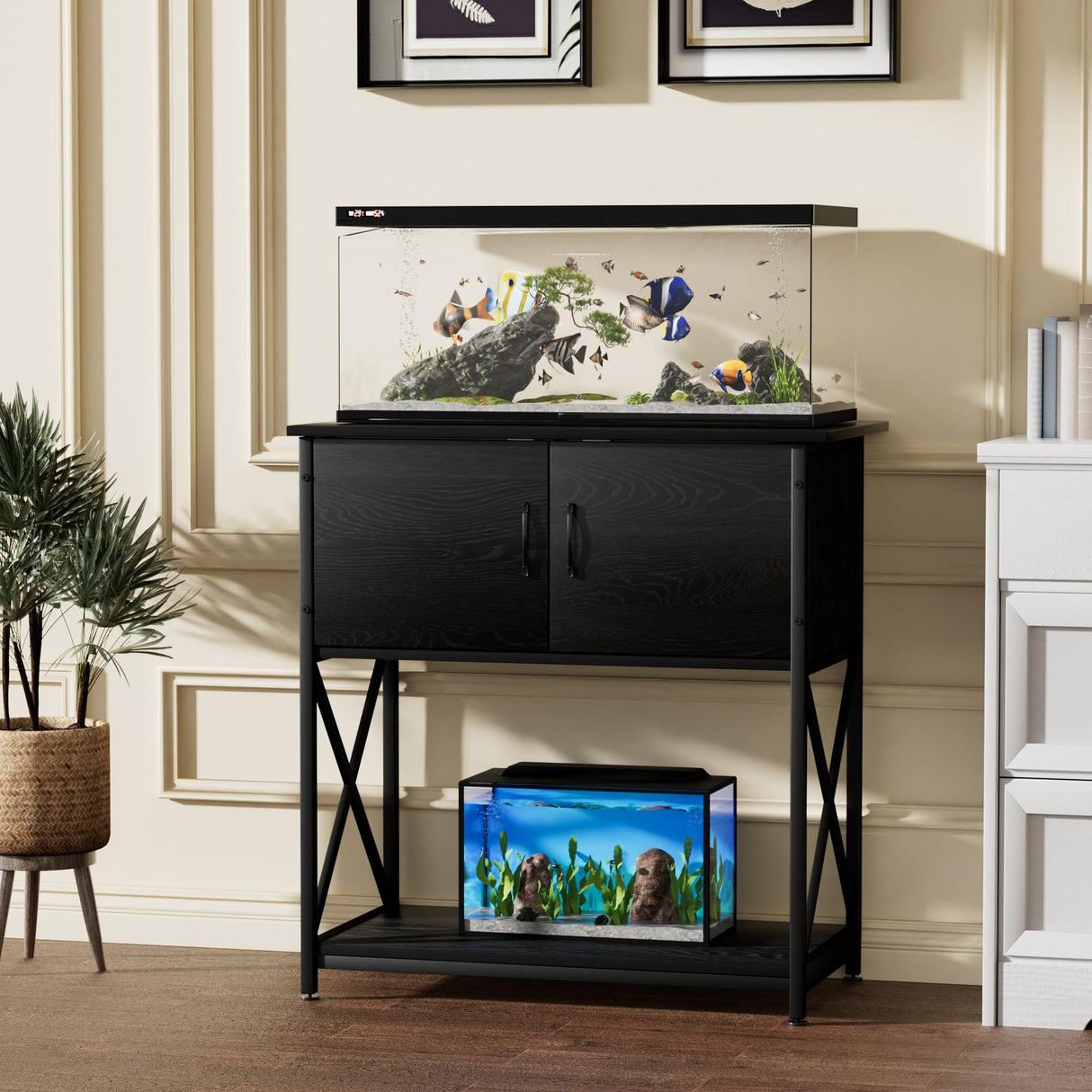 20-29 Gallon Aquarium Stand, Metal Stand Fish Tank Rack with Accessories Storage Cabinet for Aquarium Reptile/Turtle/Fish Terrariums Table 16.5 x 30.7 x 31.8 Inches 330 LBS (Black) IRCPEN