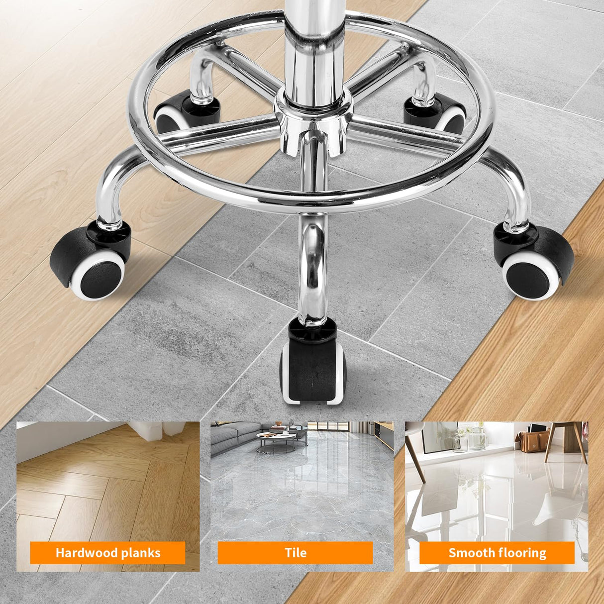 Rolling Stool PU Leather Round - Ultra Soft Padded Seat Cushion Stool with Wheels with Footrest, Weight Capacity 300lb,Adjustable Height Stool for Tattoo Massage Salon Medical Spa Center (Black1) YEEZEE