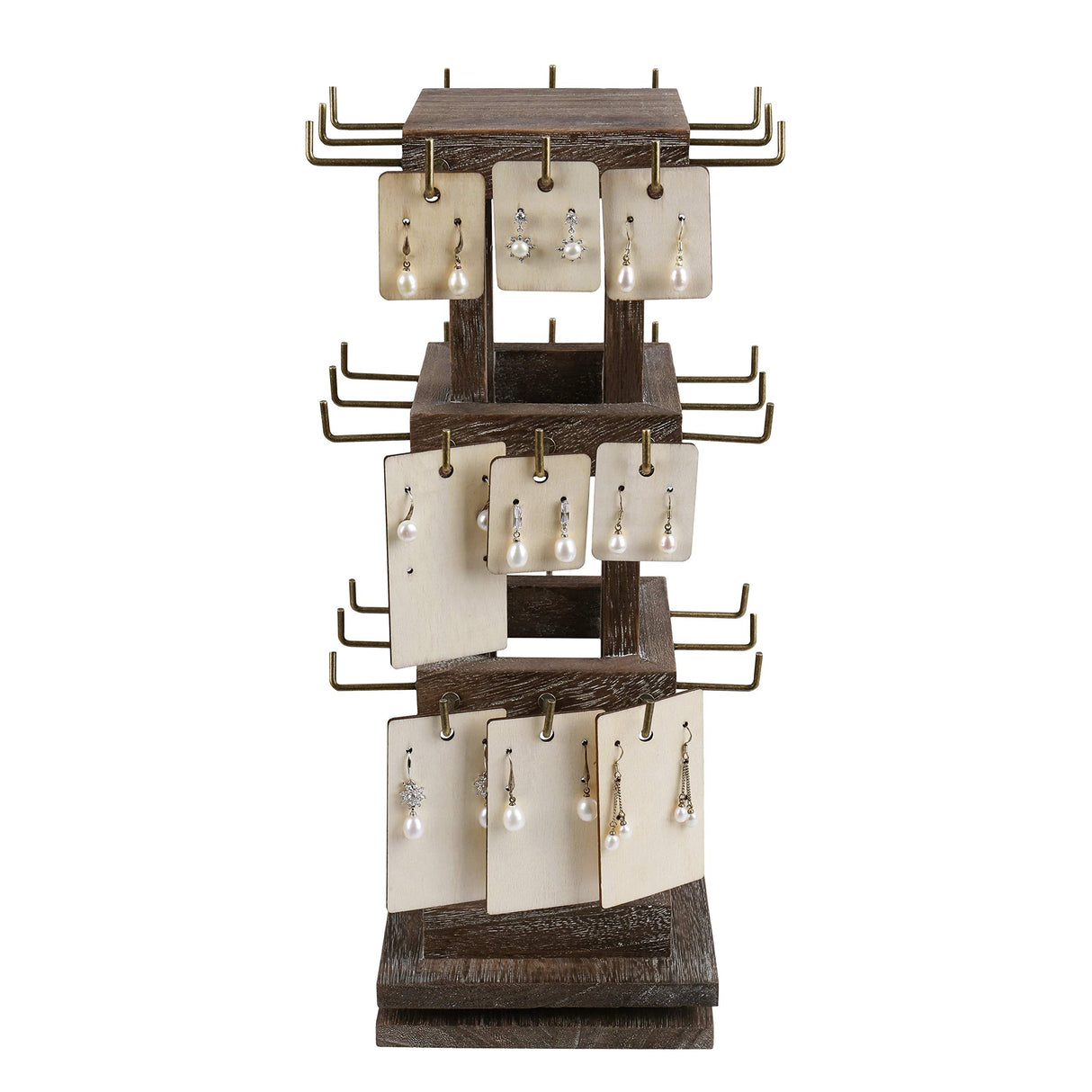 Ikee Design Wood Rotating Jewelry Display Stand Tower,Spinning Keychain Display Stand,36 Hooks Spinning Necklace, Bracelet, Earring Rack for Vendor, Coffee Color Ikee Design