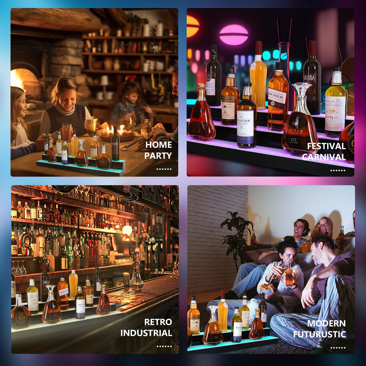 Leekimid Led Lighted Liquor Bottle Display Shelf, 30 Inch 2 Tier Whiskey Rack, Support USB, Bar Stand with RF Remote & App Control, Illuminated Acrylic Lighting Shelves for Home Bar, Party Leekimid