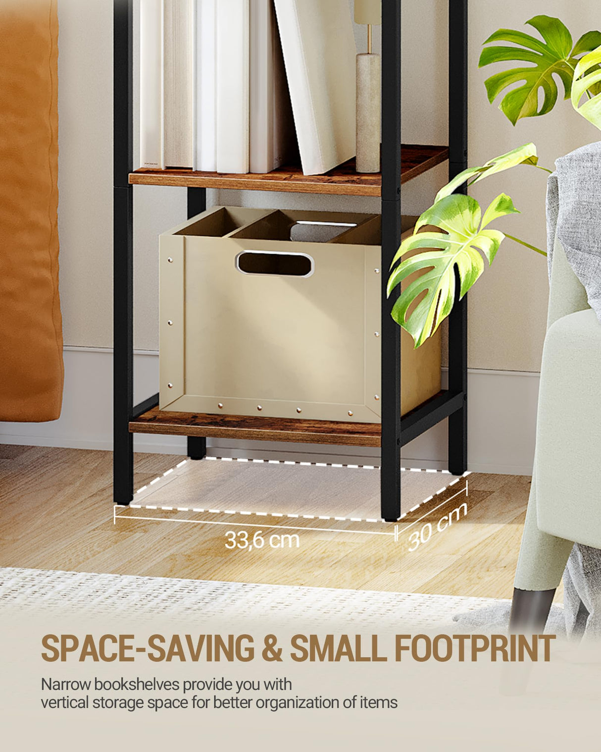 Hzuaneri Bookshelf Narrow Bookcase, Tall Storage Rack with Steel Frame, Display Standing Shelf Unit, Skinny Book Shelf for Study Living Room Home Office, Industrial Style, 6-Tier Rustic Brown BC56001B