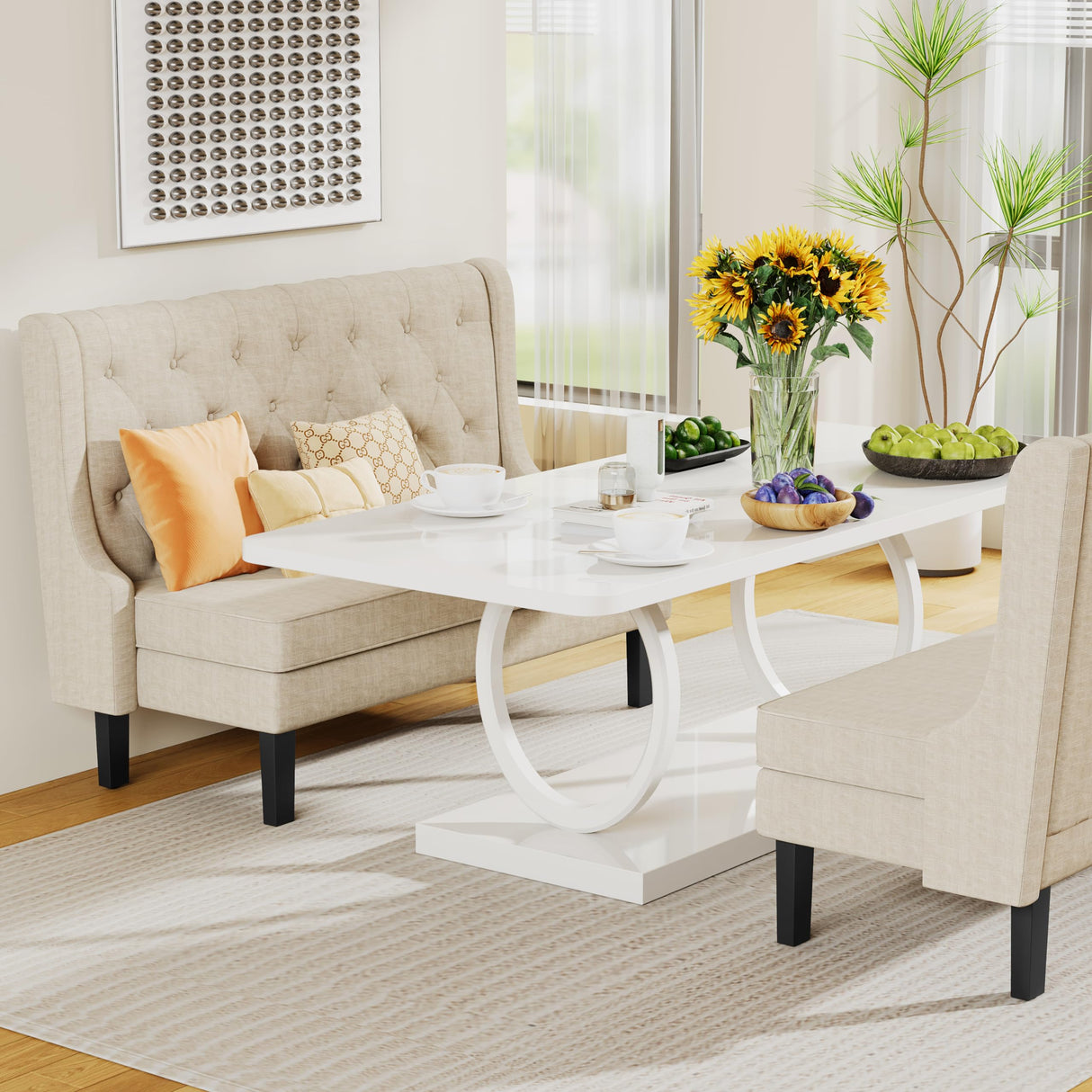 Andeworld Modern Tufted Loveaseat Settee Sofa Bench High Back with Arms Upholstered Couch for Dining Living Room Hallway or Entryway Seating,Beige Andeworld