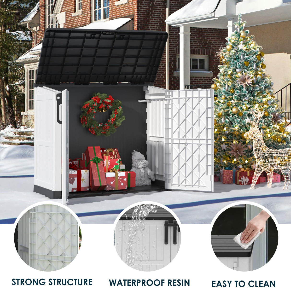 LHBGO Light Gray Outdoor Resin Storage Shed 36 Cu. Ft. Garden Horizontal Storage Extra Large Capacity Weather Resistant Storage Box, Lockable Resin Waterproof Shed for Garbage Cans, Garden Tools LHBGO