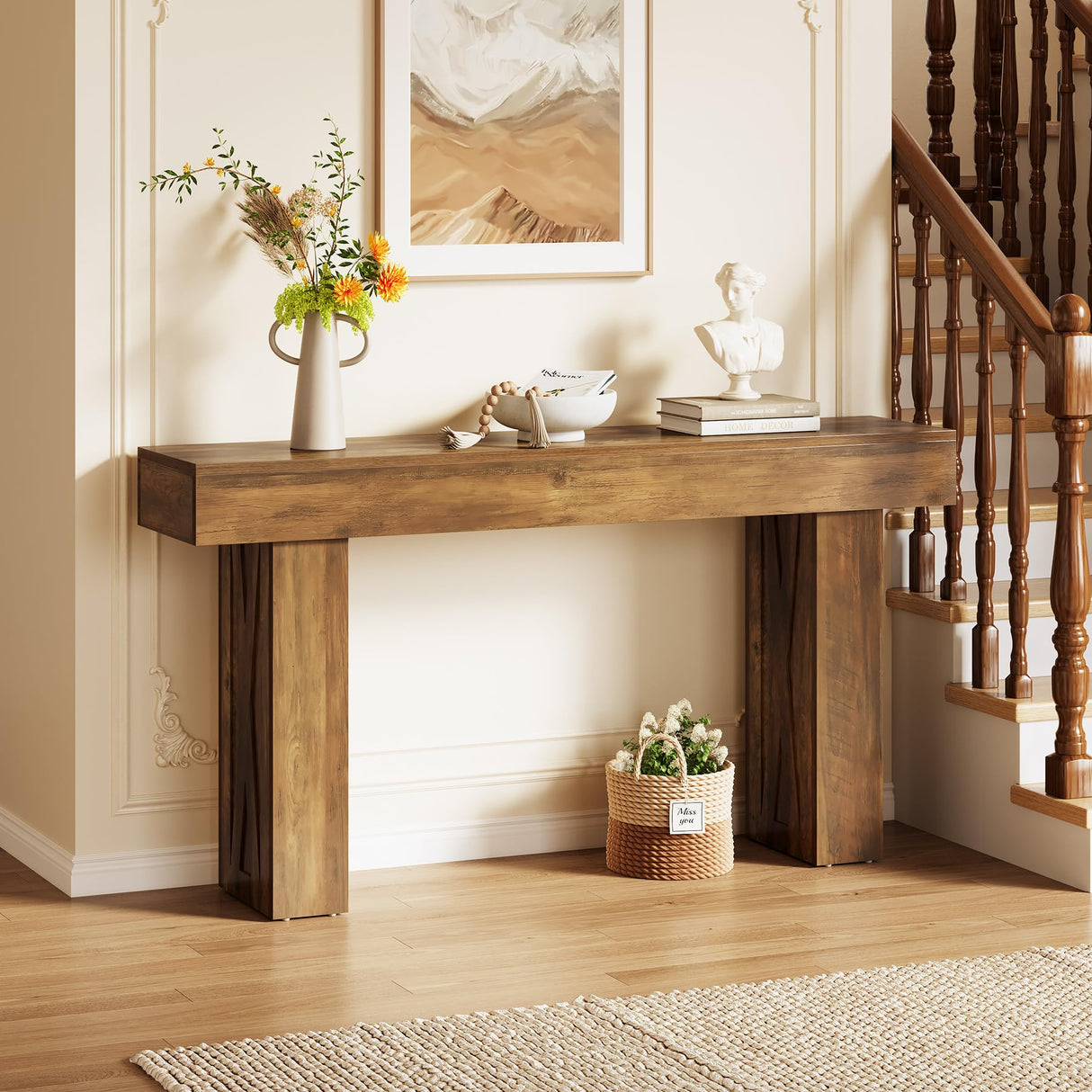 LITTLE TREE 63-Inch Narrow Console Table, Modern Sofa Table for Hallway, Entryway Table for Living Room, Bedroom, Home Office, Wood Color LITTLE TREE