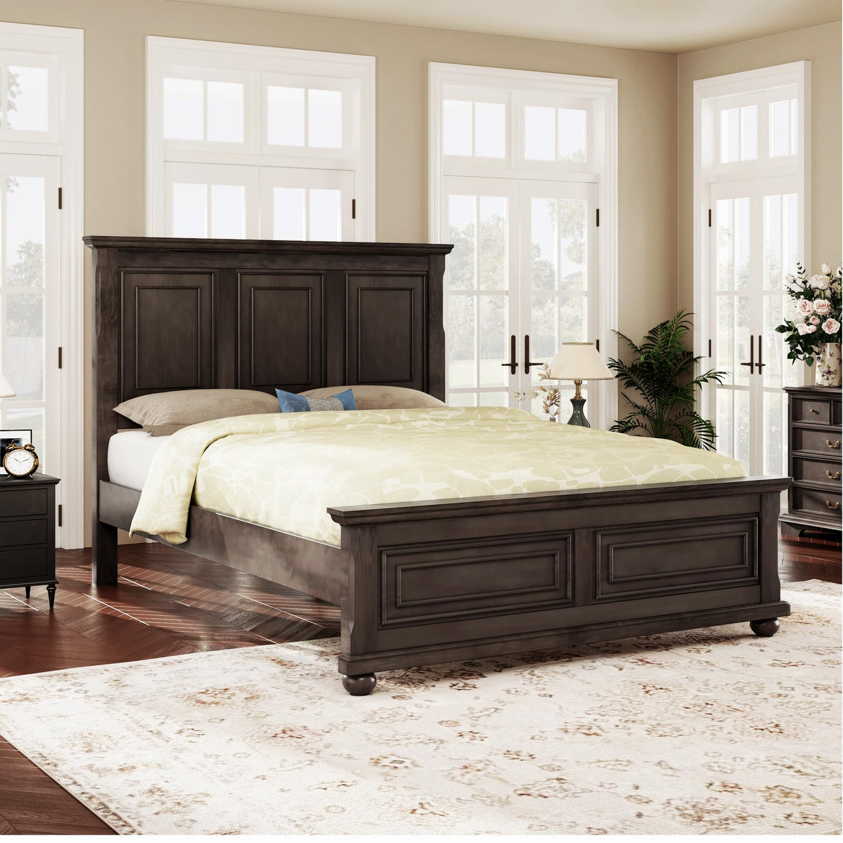Merax Traditional Town Bed Frames and Country Style Pinewood Vintage King Bed, Rich Brown Merax