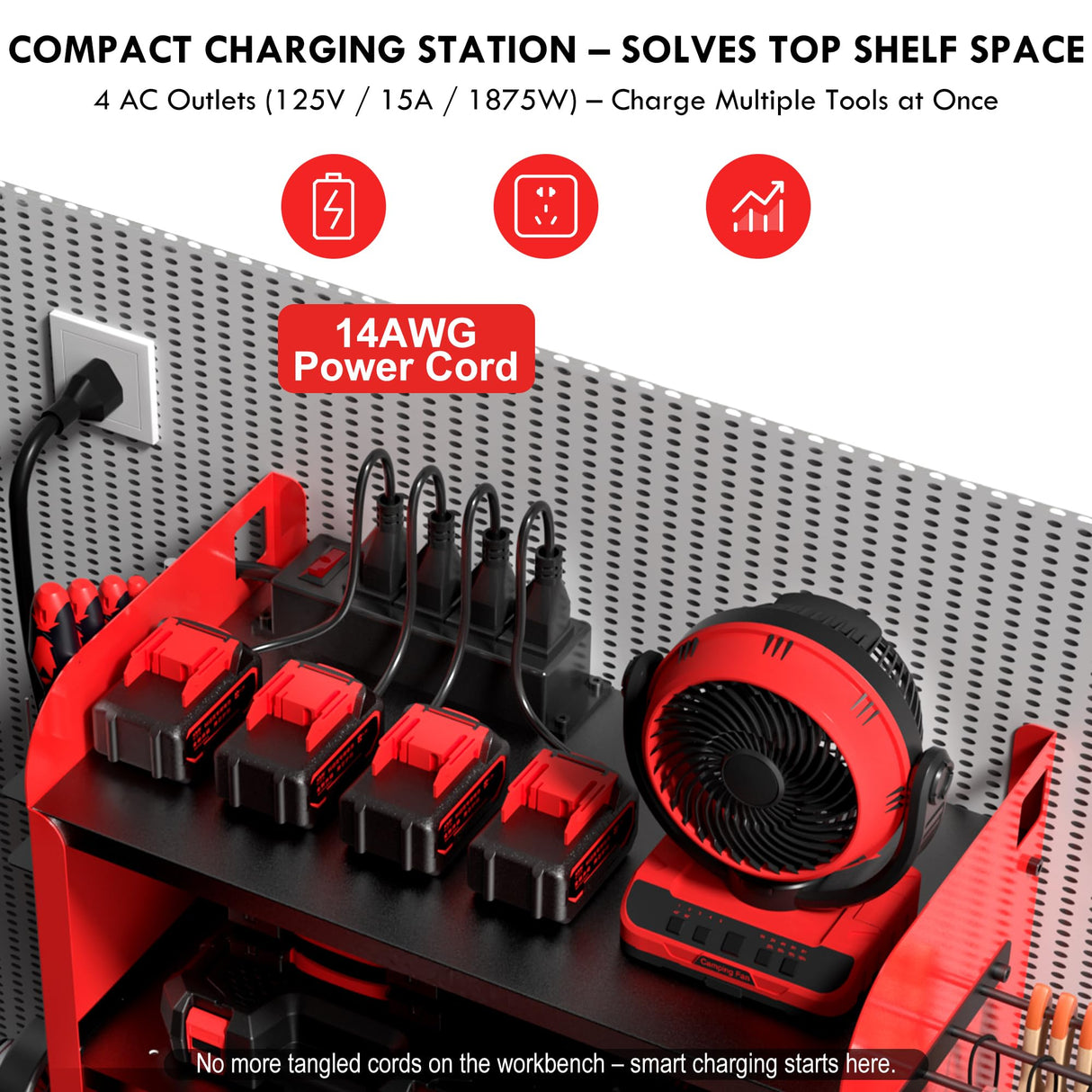 KSVO Power Tool Organizer Wall Mount with Drill Rack & Locking Drawers - Heavy Duty Metal Tool Shelf for Garage, Workshop, Shed, Basement Tool Organization - Gift for Men/Father (Red) KSVO