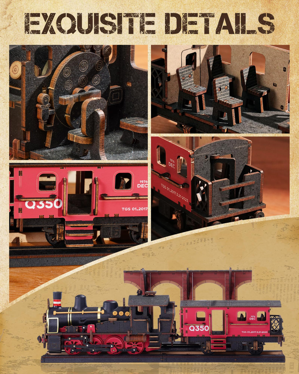 ROBOTIME 3D Puzzles for Adults Wooden Puzzle DIY Model Steampunk Train Kit to Build Wood Craft Kit Toy Hobby Gift Home Decor (Steam Journey) ROBOTIME