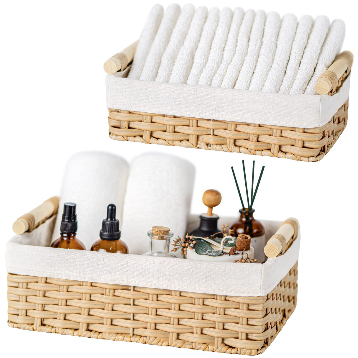 GRANNY SAYS Wicker Baskets with Liner, Small Baskets for Shelves, Decorative Baskets for Home Decor, Wicker Storage Basket for Back of Toilet, Set of 2 GRANNY SAYS