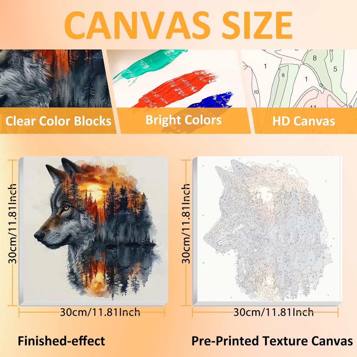 2 Pack Paint by Number for Adults Beginner, Bear Painting by Number Kit, Wolf Easy Acrylic Painting by Number on Canvas, Animal Paint by Numbers for Home Wall Art Decor with Frame (11.8x11.8Inch) Mandun