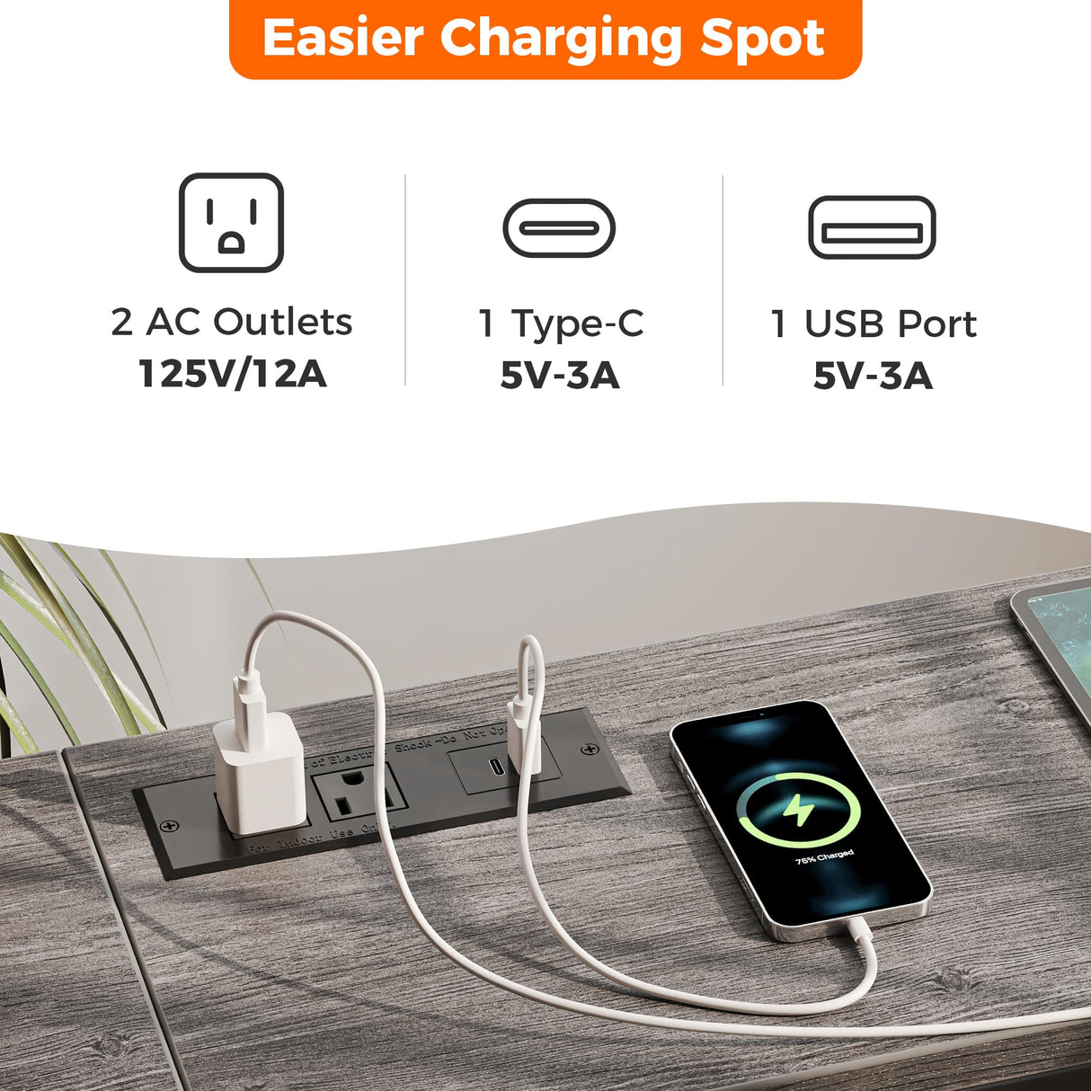 SUPERJARE Console Table with Outlet, 63 Inch Sofa Table with Charging Station, Narrow Entryway Table, Skinny Hallway Table, Behind Couch Table Skinny for Entryway, Living Room, Plants -Gray SUPERJARE