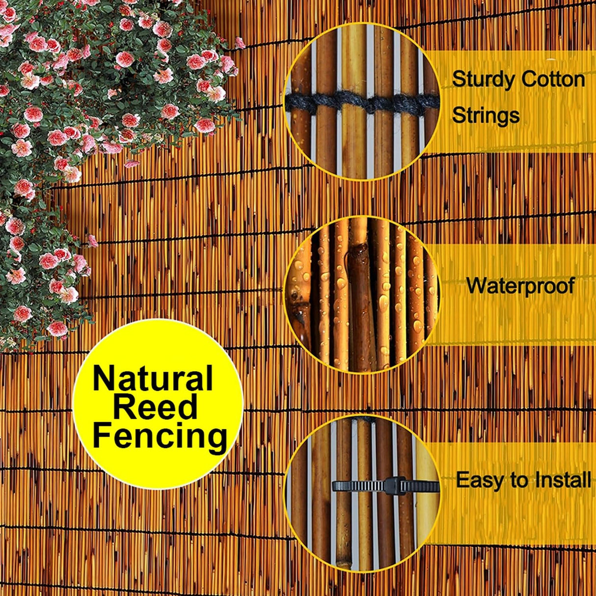 Natural Reed Fencing Rolls,1ft 2ft 3ft 4ft 5ft 6ft High Reed Screen Curtain Balcony Reed Fence for Outdoor Backyard Patio,Home Decorations Screens,Waterproof Reed Fencing(30x122cm(1x4ft)) ZMNXAS