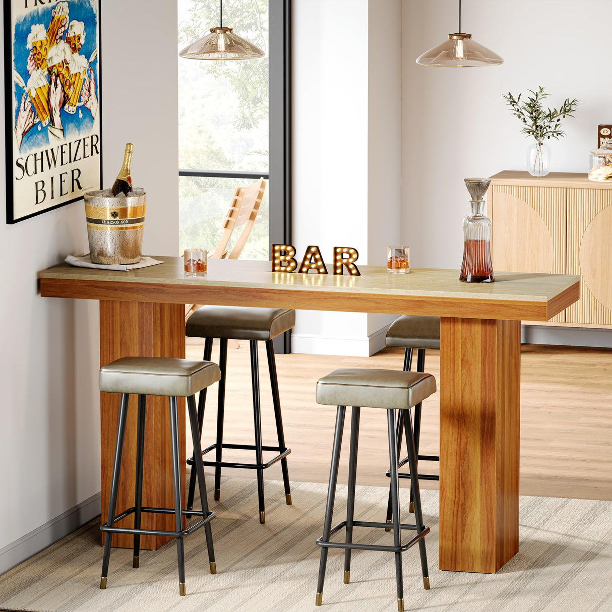 Tribesigns Long Bar Table, 62.9-Inch Rectangular Counter Height Pub Table for Kitchen Dining Room Tribesigns