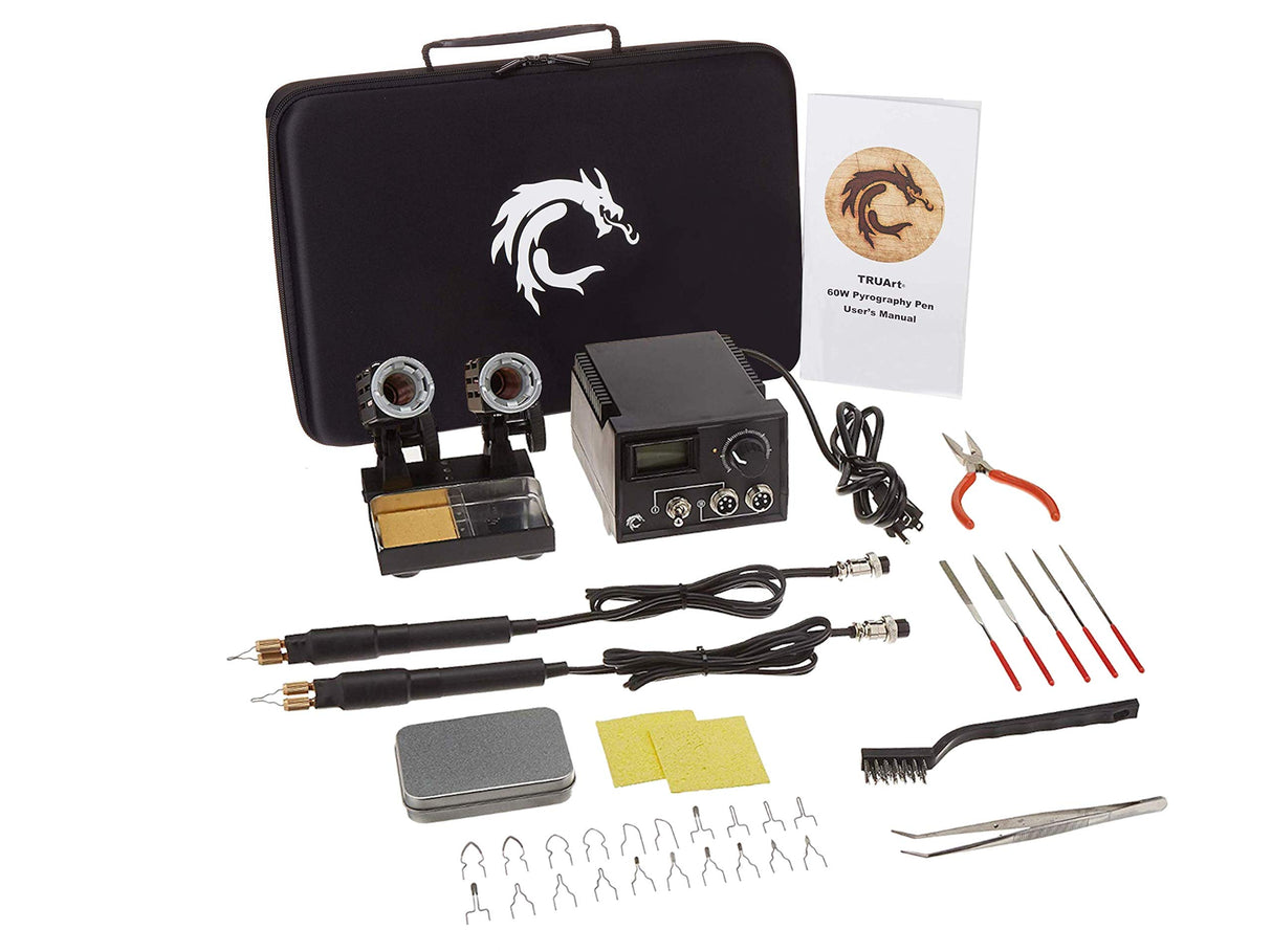 TRUArt (Stage 2) Professional Dual Pen Woodburning Detailer 60W Tool with Digital Temperature Control and 63 Tips TRUArt