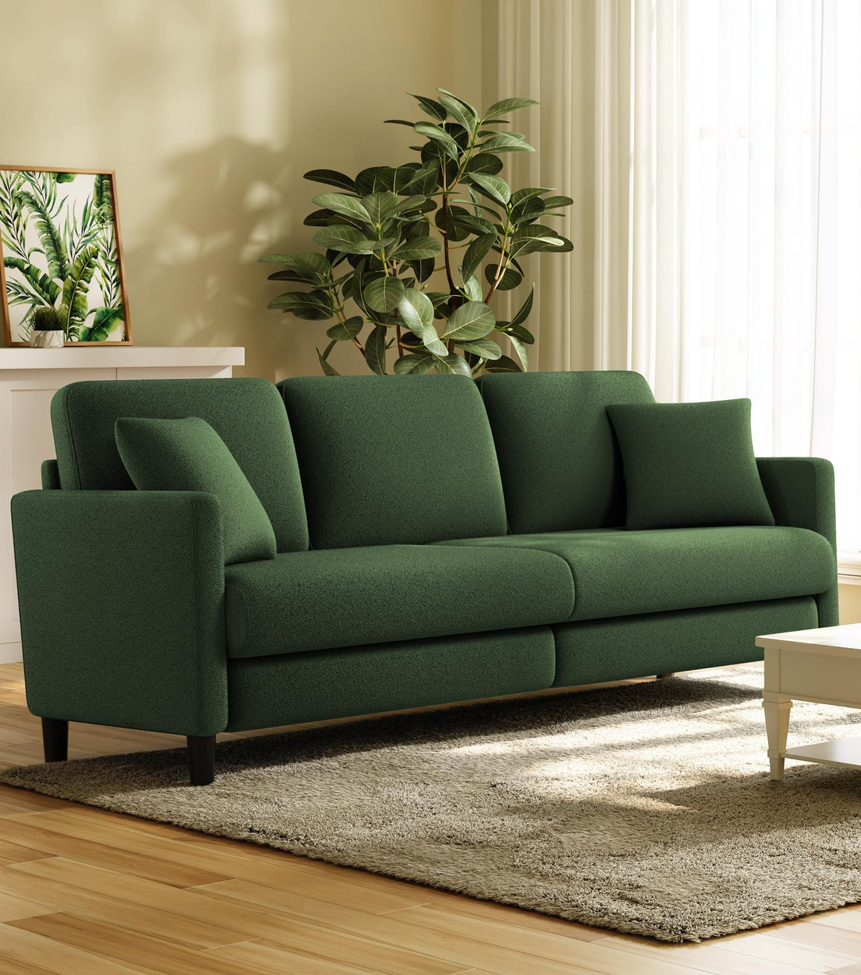 Welzona 83" Sofa Couch, Comfy Couches for Living Room, Teddy Fleece Sofas for Living Room, Tool-Free Setup Loveseat Sofa, All-Wood Love Seat Couches, Small Couch 2 Pillow Included, Green Welzona