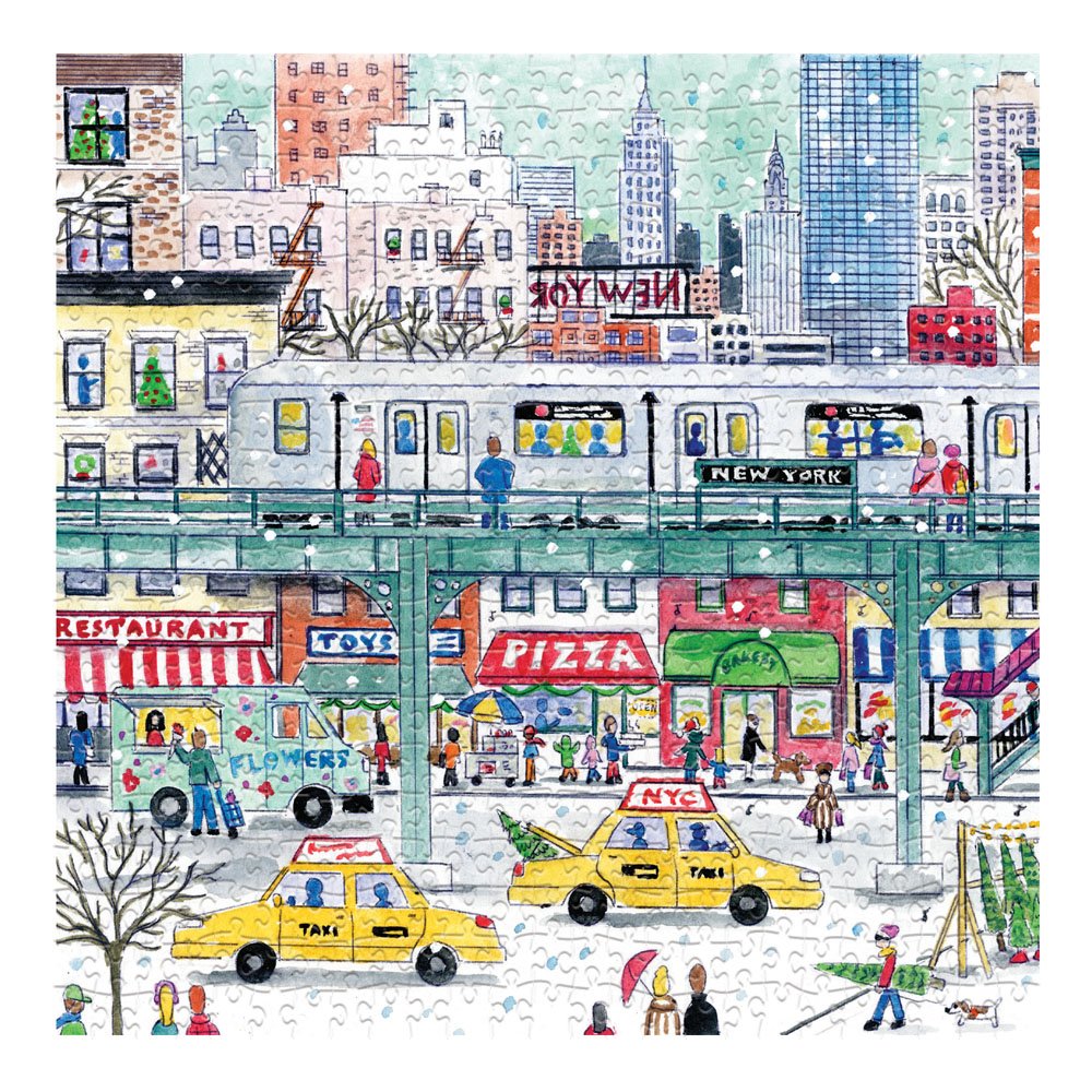 Galison Michael Storrings 500 Piece New York City Jigsaw Puzzle for Adults and Families, Holiday Puzzle with Winter Scenery in New York City Galison