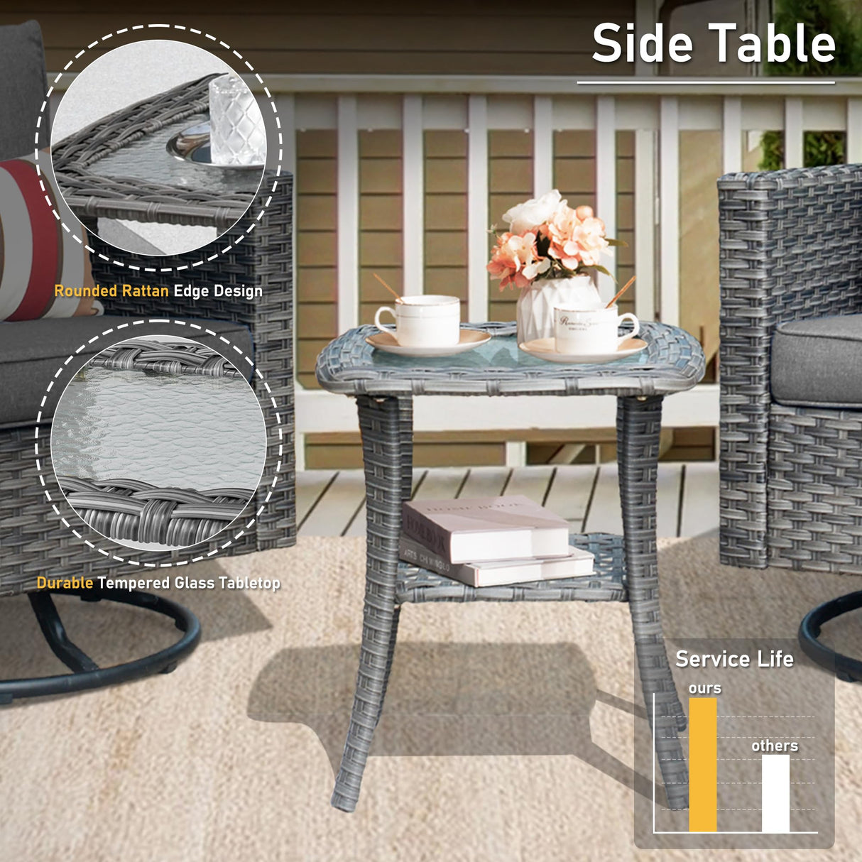 HOOOWOOO Wicker Patio Conversation Sets,8 Piece Outdoor Furniture Set with Swivel Rocking Chairs,All Weather Resistant Modern Outside Out Door Rattan Couch Chairs Side Table Set,Charcoal Gray HOOOWOOO