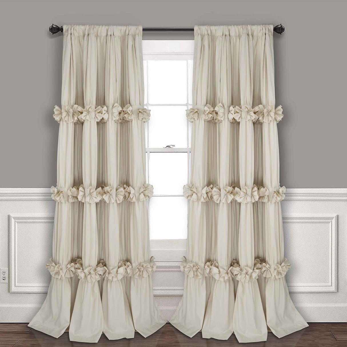 Homechoice Decor Thermal Insulated Blackout Window Curtains, 54" W x 84" L (Pair), Boho Ruched Window Treatments with 3 Rows of Butterfly Flowers, Rustic Rod Pocket Drapes for Room, Camel (LQ-30) Homechoice Decor