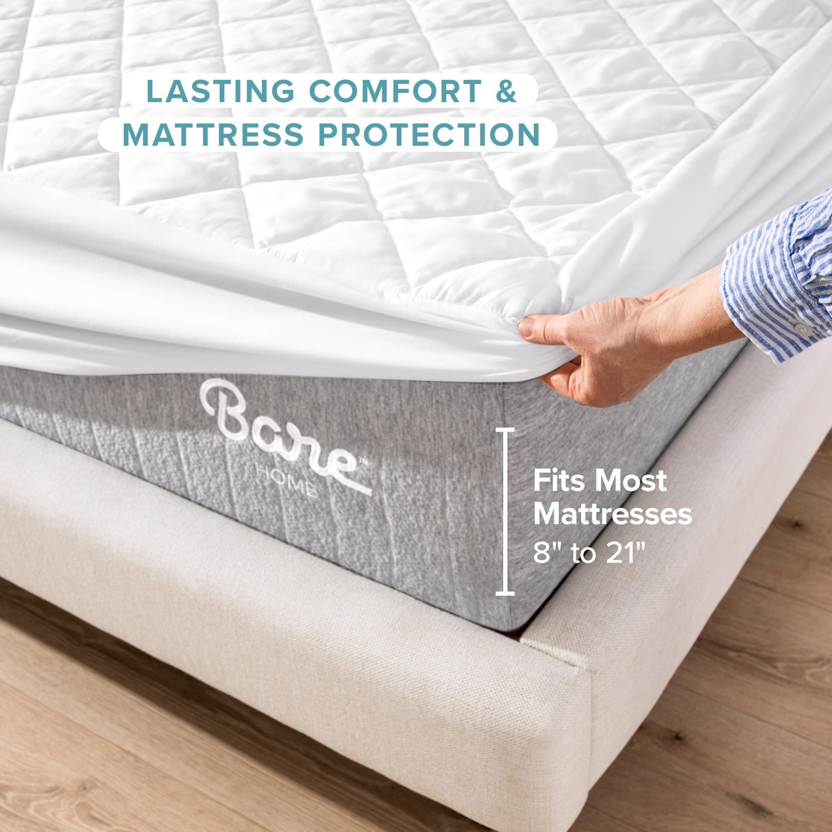 Bare Home Twin XL Quilted Mattress Pad - Twin Extra Long - Soft Mattress Topper - College Dorm Room Essentials - Easily Washable & Comfortable - Fitted Cover - Up to 15 Inches Deep (Twin XL, White) Bare Home