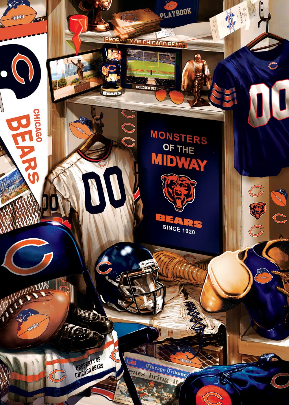 MasterPieces Game Day 500 Piece Jigsaw Puzzle for Adults - NFL Chicago Bears Locker Room - 15"x21" Masterpieces